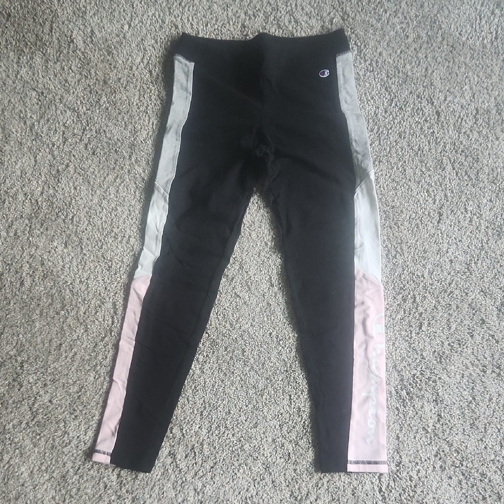Champion Black and Pink Leggings with Side Stripe Soft Athleisure